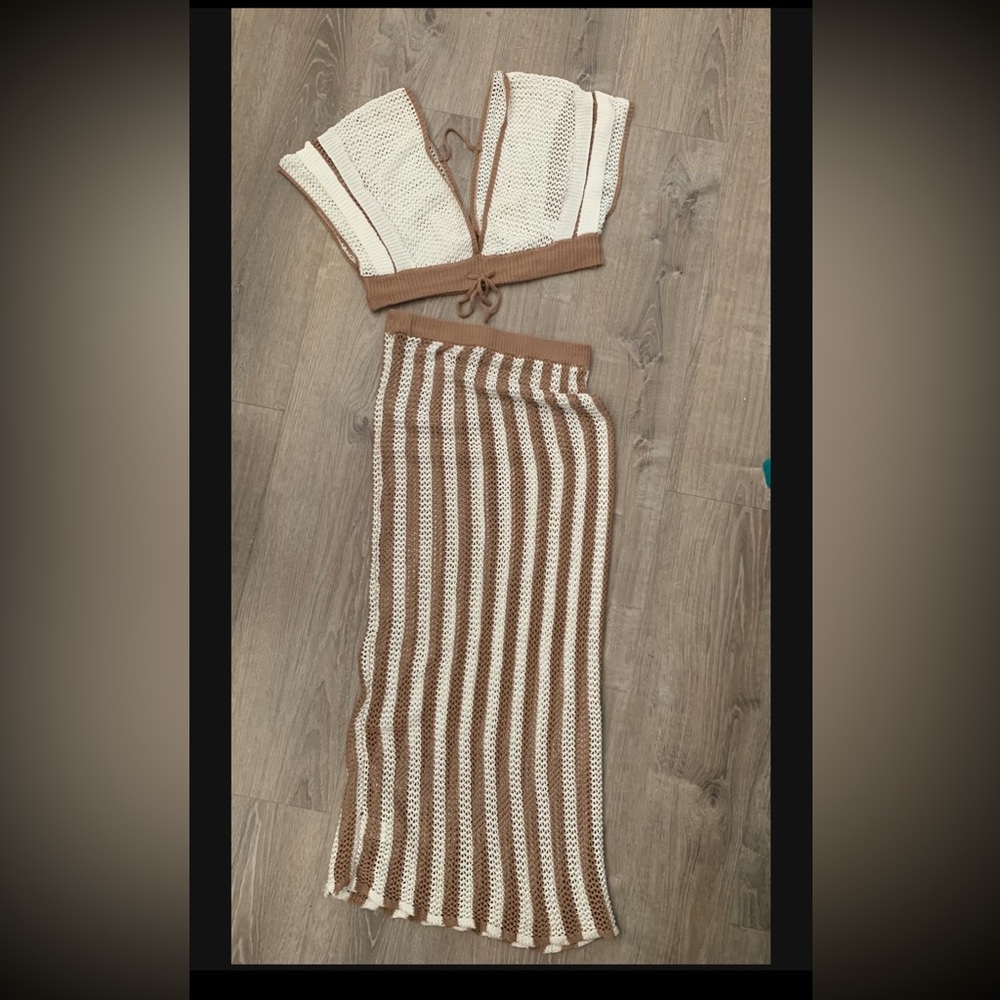 Striped Brown and Cream Knit Skirt
